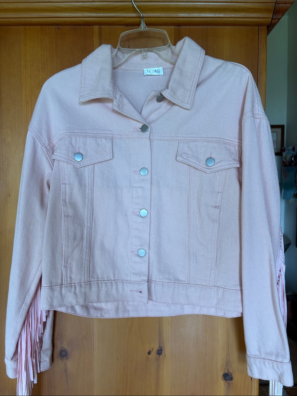 Women’s Light Pink Fringe Jean Jacket - Soft Casual Layer